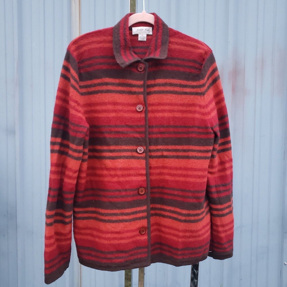 Judith Hart Vintage Striped 100% Wool Shirt Jacket